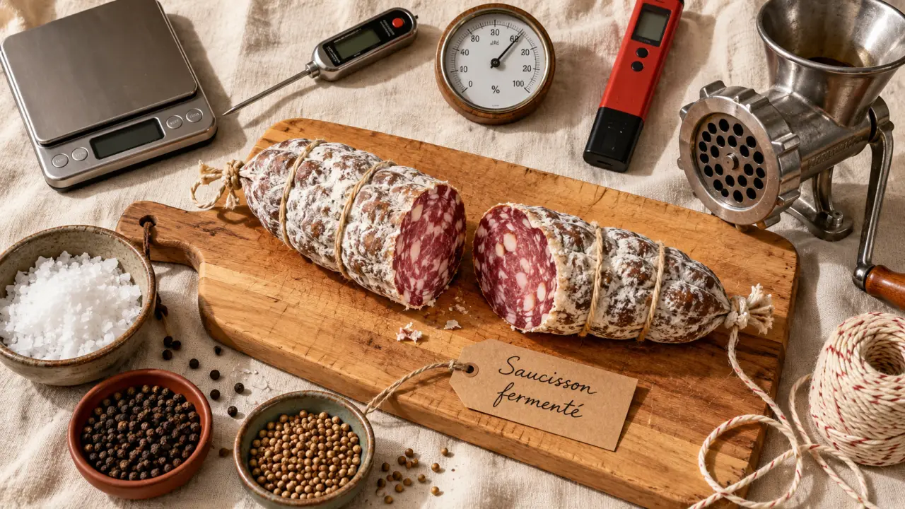 Comment faire les saucissons : saucisson maison prêt pour séchage