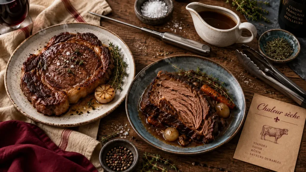 Cuisson de la viande : chaleur vive pour les morceaux tendres, mijotage pour les plus fermes