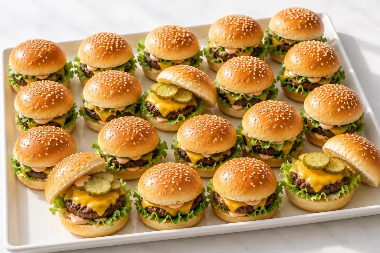 Mini burgers maison au bœuf et au cheddar sur un plateau
