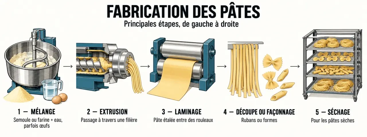 Tout sur les pâtes : étapes de fabrication par extrusion et laminage