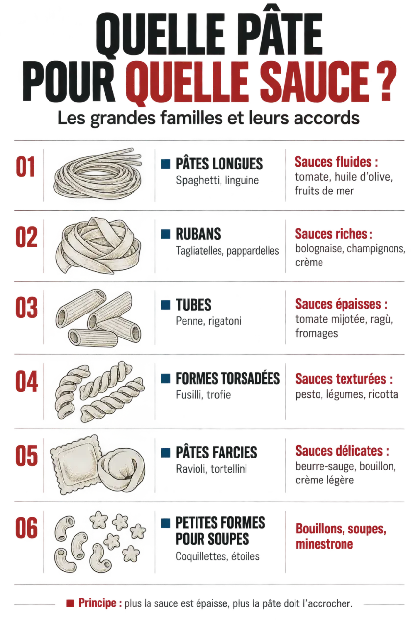 Tout sur les pâtes : familles de formes et sauces recommandées