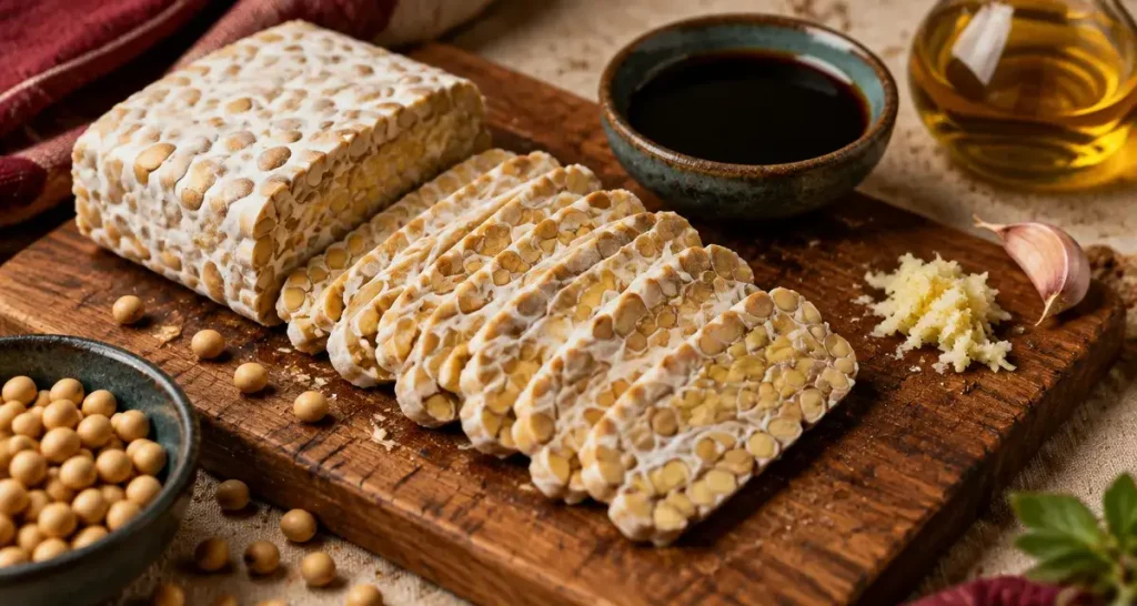 Le tempeh se reconnaît à ses graines liées, sa fermentation et ses 48 heures de maturation