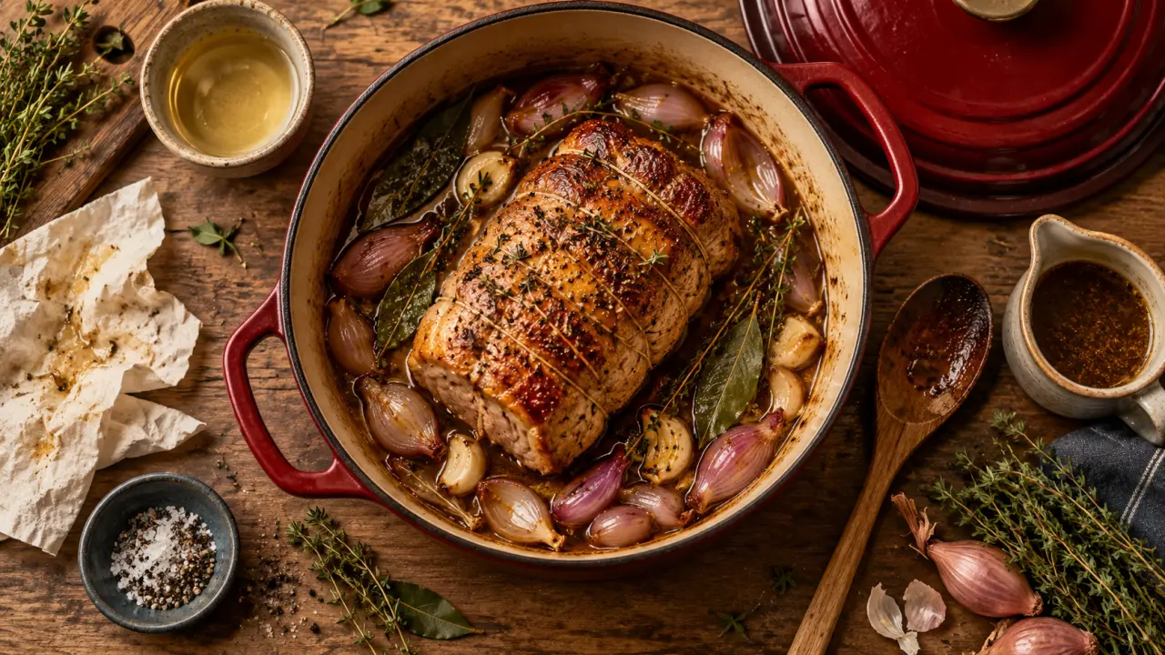Recette de rôti de porc à la cocotte : rôti doré et fondant en cocotte