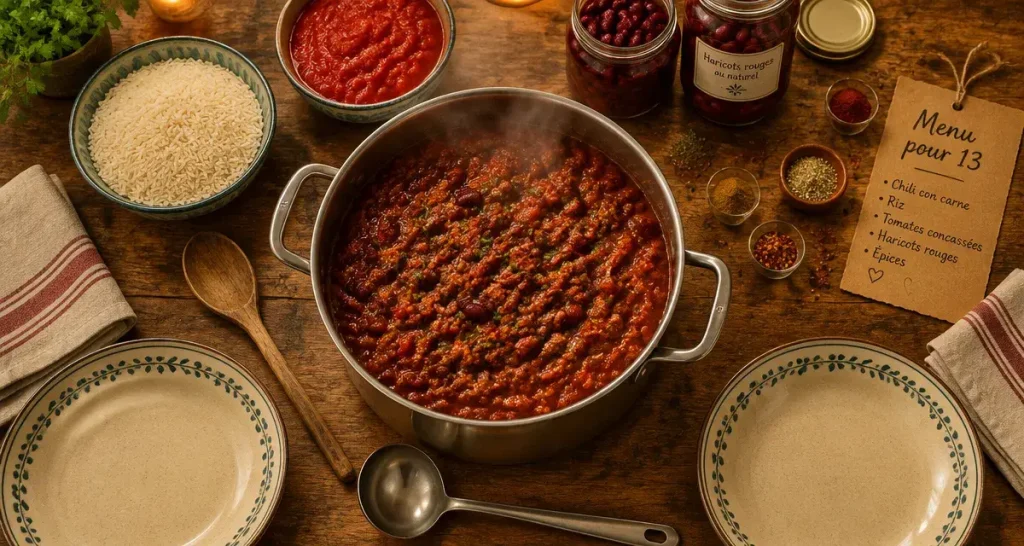 Repas pour 13 personnes : le chili con carne qui vous laisse à table avec vos invités