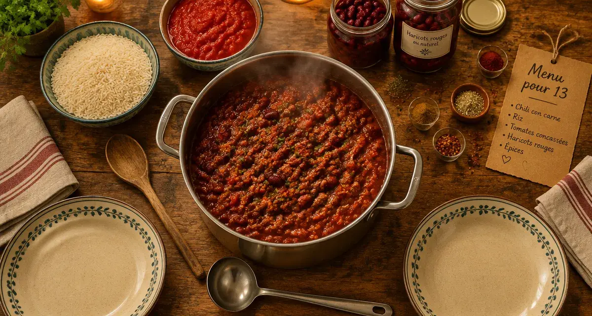 Repas 13 personnes : chili con carne pour 13 invités